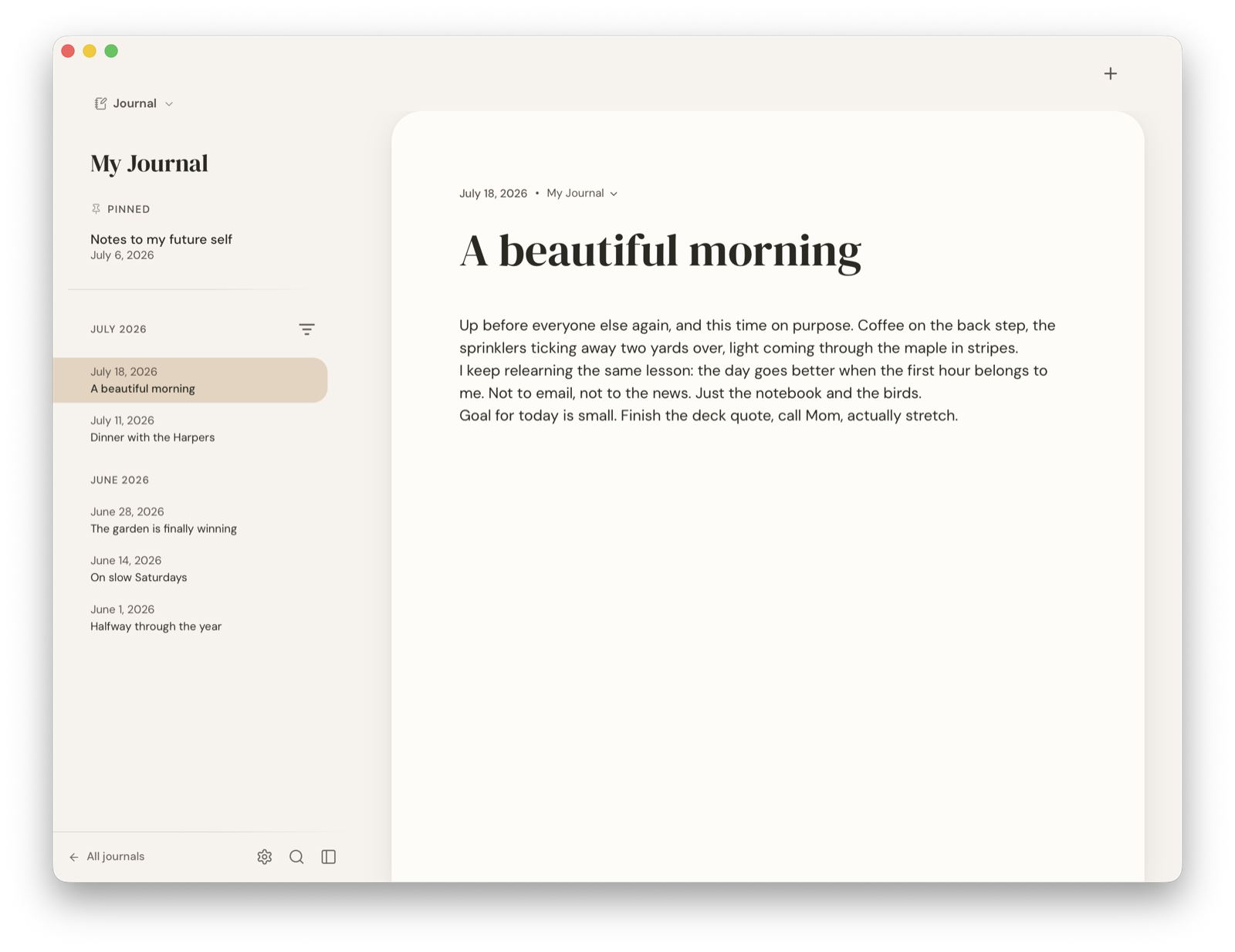 The journal on desktop
