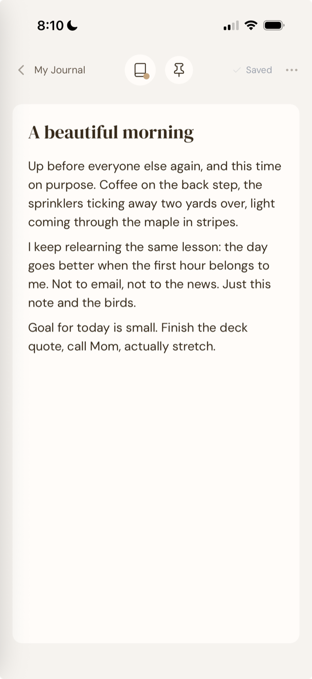 A journal entry on iPhone